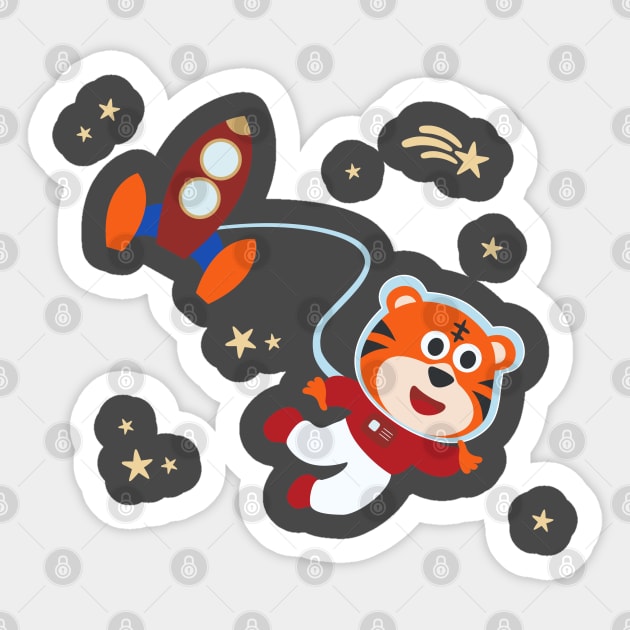 Space tiger or astronaut in a space suit with cartoon style Sticker by KIDS APPAREL